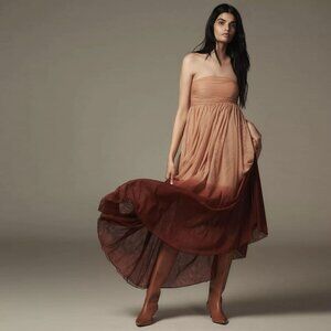 Let Me Be Ombre Strapless Maxi Dress, Anthropologie Peach & Burgundy Red Ombre